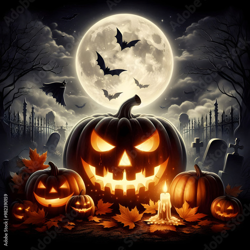 Halloween pumpkin background featuring spooky jack-o-lanterns on a black backdrop, perfect for autumn celebrations	