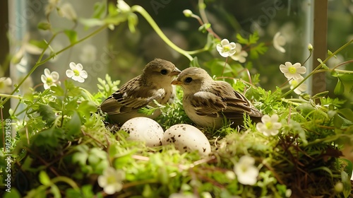 Nestled in a bed of fresh cress are birds and eggs saw very love photo