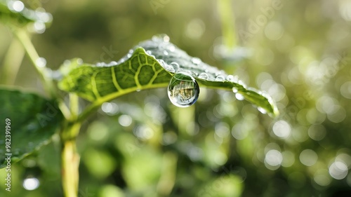 Macro photography of dewdrop on leaf