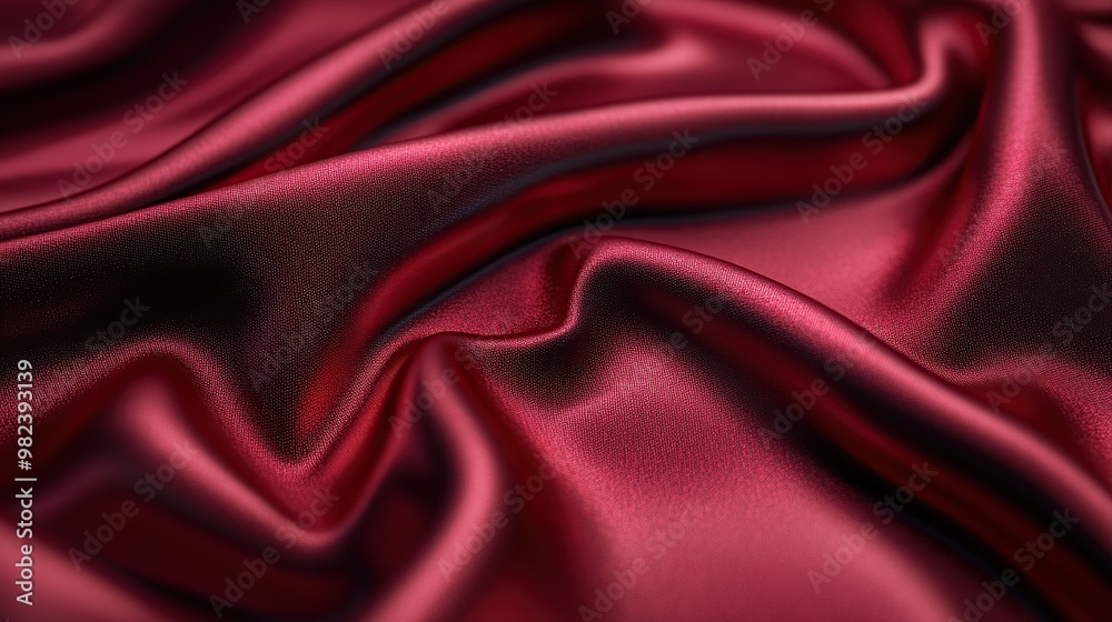 Fototapeta premium A close-up view of luxurious, deep red satin fabric, showcasing its smooth texture and sheen.