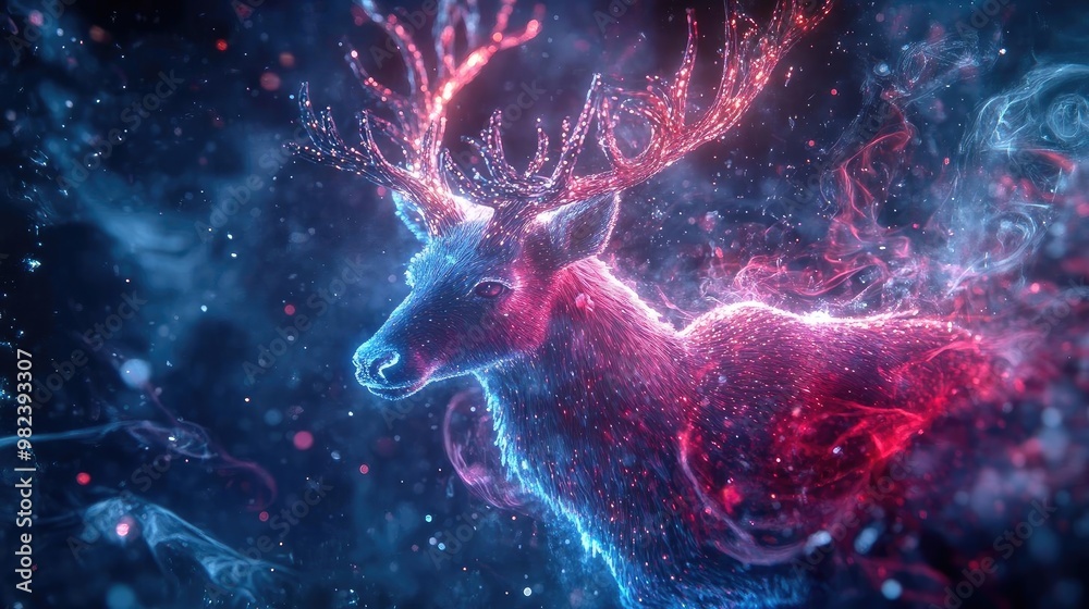 A mystical deer surrounded by vibrant colors and ethereal lights, creating a dreamlike and enchanting atmosphere. A mystical deer surrounded by vibrant colors and ethereal lights, creating a dreamlike and enchanting atmosphere.
