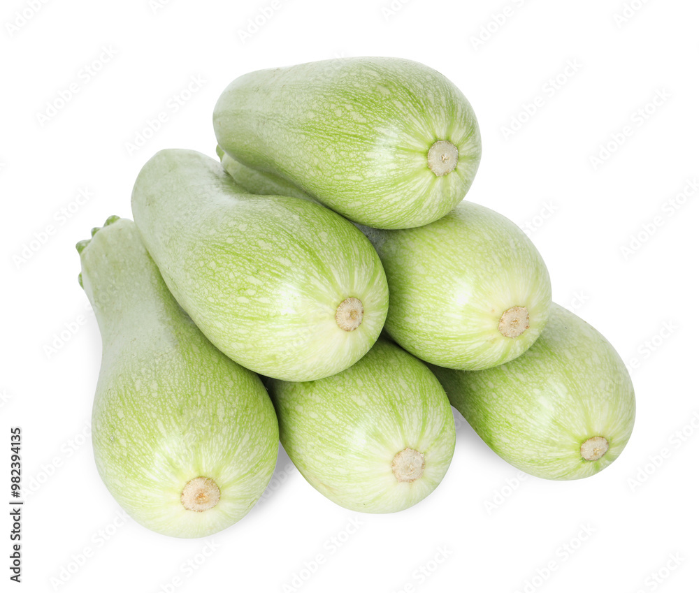 Obraz premium Many fresh ripe zucchinis isolated on white