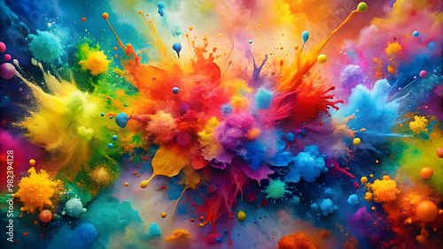 Vibrant paint explosion bursting with color and energy Kaleidoscopic paint splatter symbolizing passion and life. photo