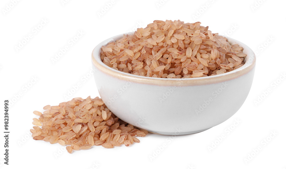 Raw organic matta rice in bowl isolated on white Raw organic matta rice in bowl isolated on white