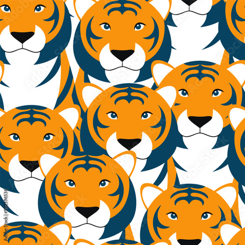 Seamless pattern with tiger faces