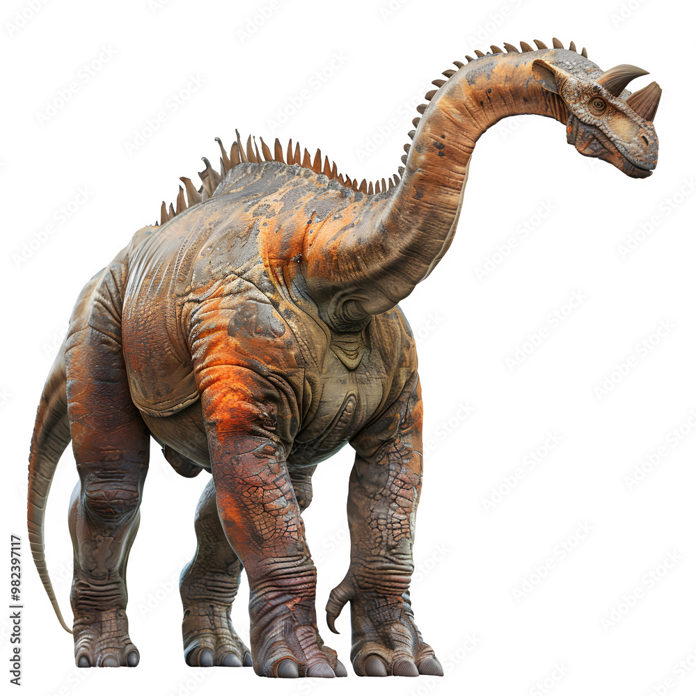 Fototapeta premium Highly detailed 3d rendering of a massive sauropod dinosaur with realistic textures and colors, isolated on a transparent background for versatile use