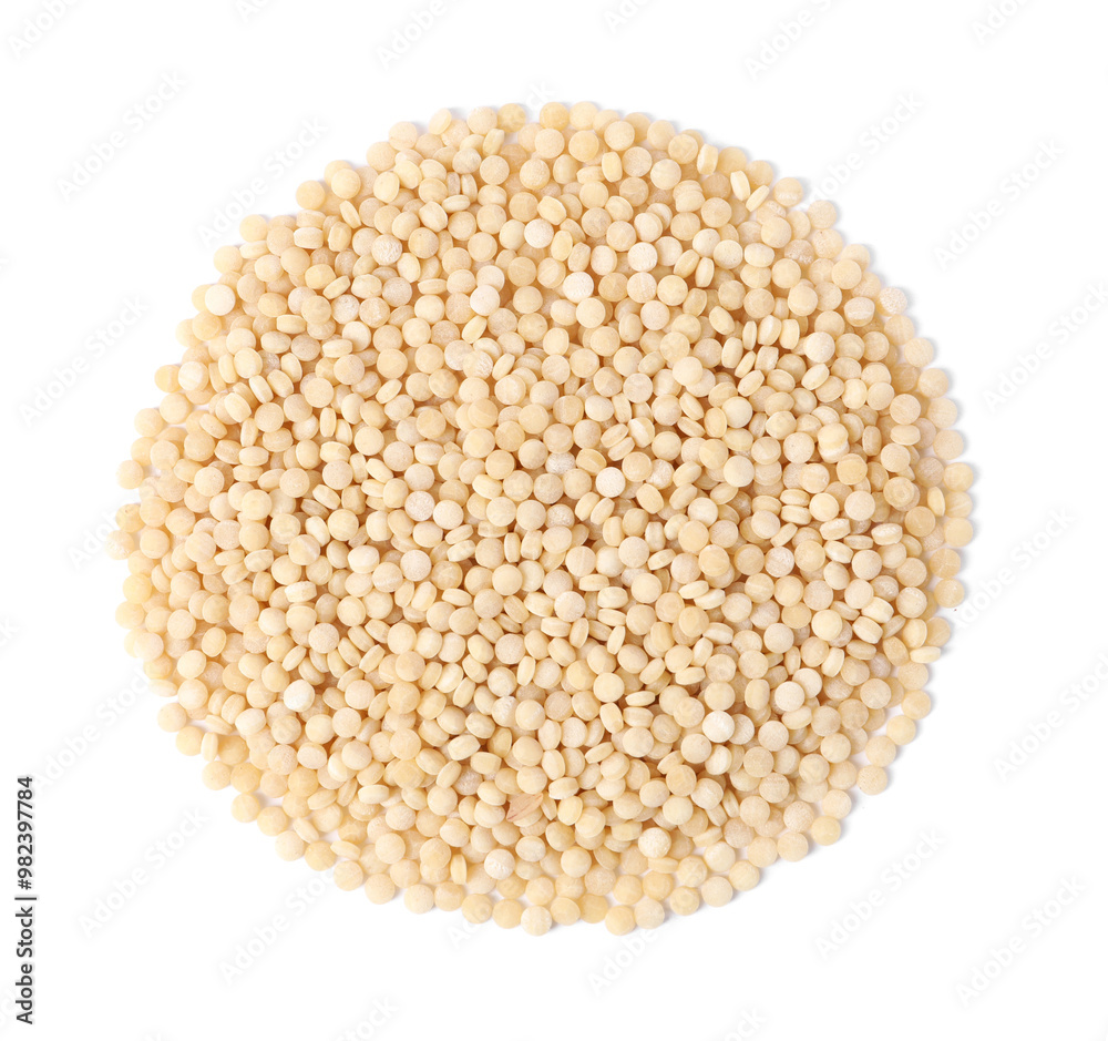 Raw couscous isolated on white, top view Raw couscous isolated on white, top view
