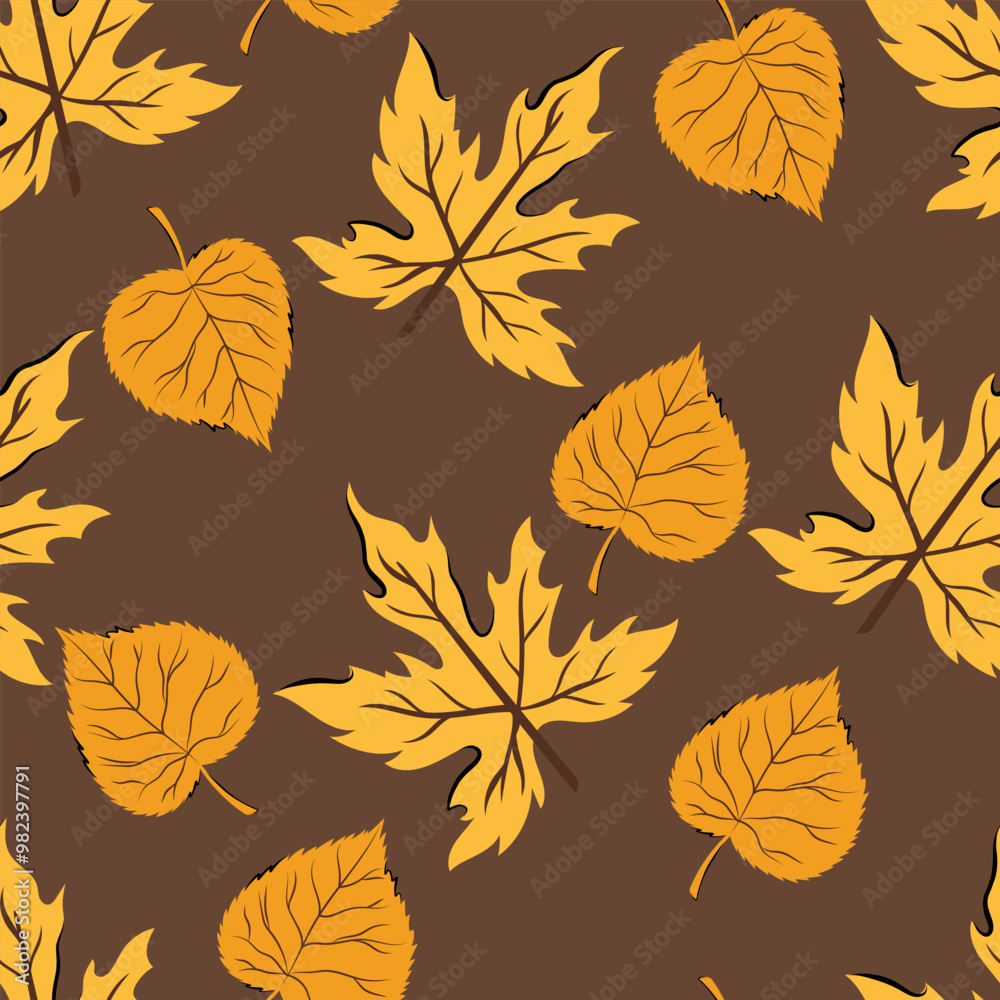 Fototapeta premium Cute autumn seamless pattern with different leaf maple and linden. Vector background for design textile or backdrop