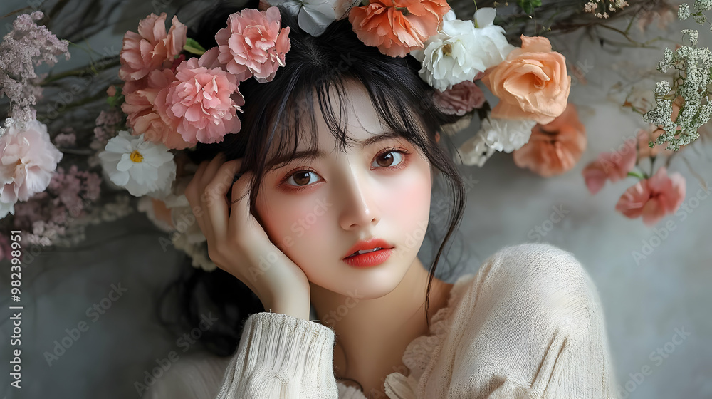 Beautiful Woman with Flowers in Hair Beautiful Woman with Flowers in Hair