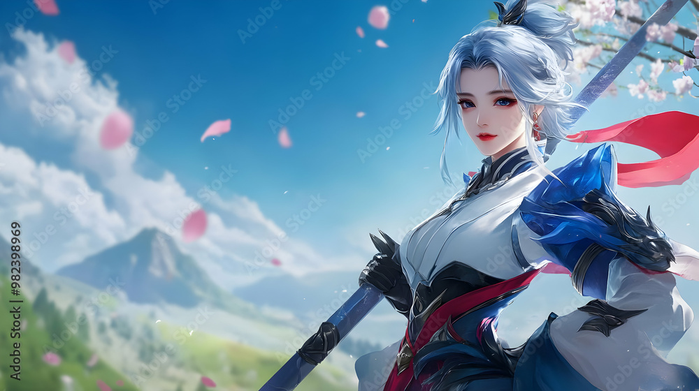 Anime Girl with Blue Hair and Red Ribbon Anime Girl with Blue Hair and Red Ribbon