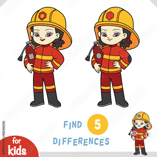 Find differences, educational game for kids, Cute cartoon girl astronaut