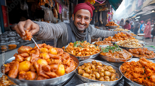 Crowds gathered around food stalls serving vegetarian delicacies during the Gin Jay Festival