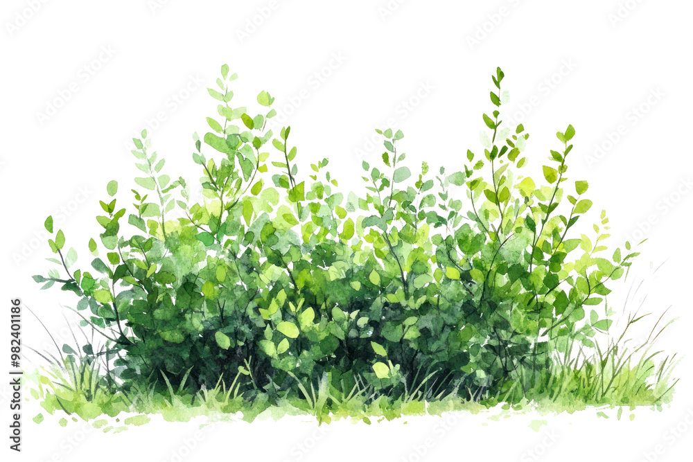 Fototapeta premium PNG Green bushes illustration watercolor plants.