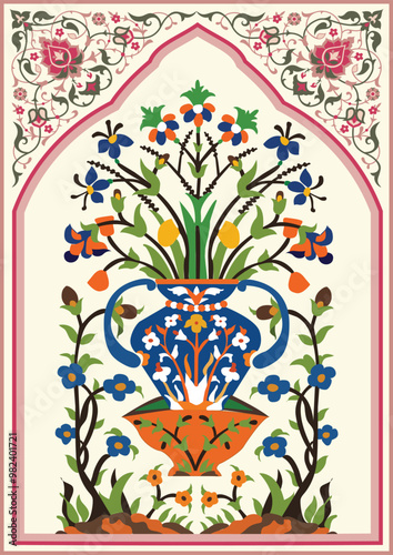 A beautiful composed seamless floral design pattern for digital print, Indian Mughal flower motif background border