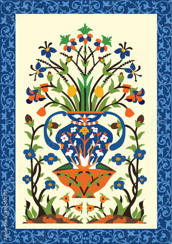 A beautiful composed seamless floral design pattern for digital print, Indian Mughal flower motif background border