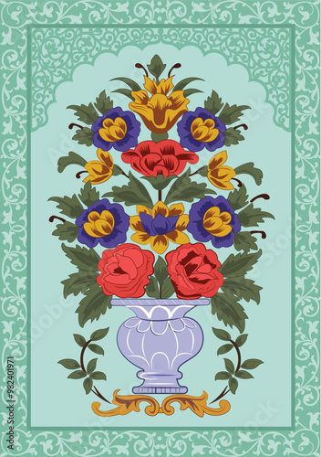 A beautiful composed seamless floral design pattern for digital print, Indian Mughal flower motif background border