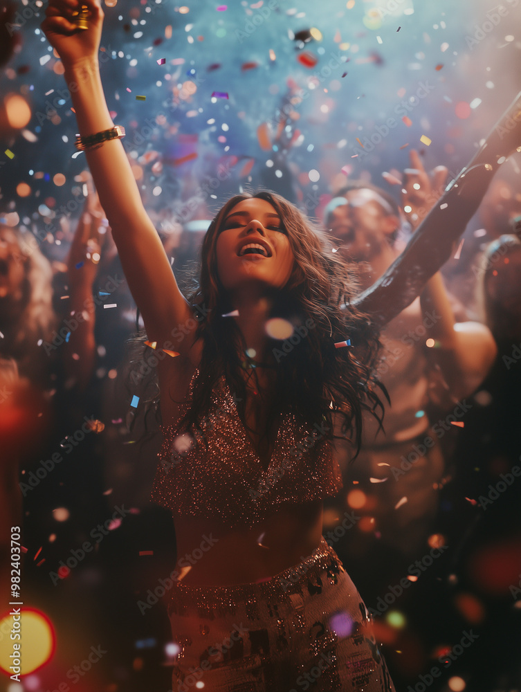 Obraz premium An energy drink’s New Year’s campaign, featuring people partying and staying energized all night