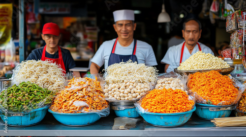 Food stalls selling tofu and soybased products during Thailands Gin Jay Festival photo