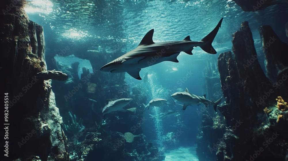 Obraz premium Sharks and Ray in an Aquarium 