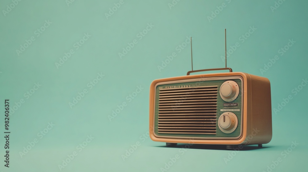 Obraz premium A vintage radio on a turquoise background.