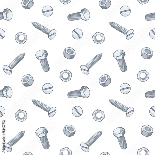 Bolts, screws and nuts. Seamless pattern. Vector illustration.