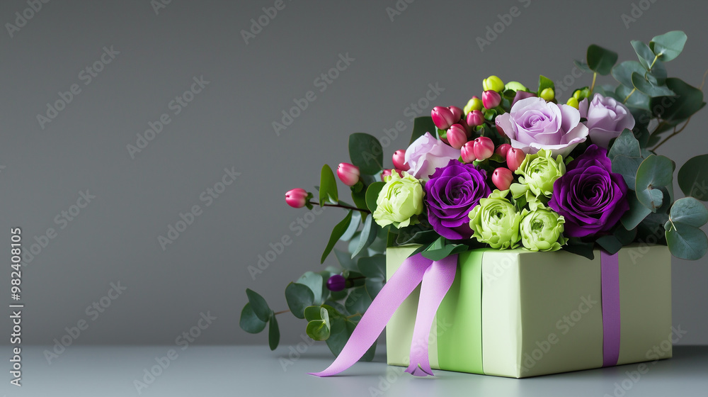 Fototapeta premium Purple and Green Flower Gift Wrapping Background
