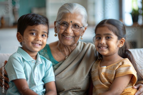 Indian Elderly Woman with Grandchildren
