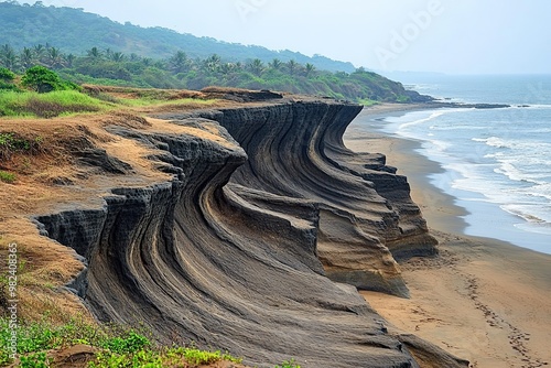 Typical Beach Rock Structure, made up of Basaltic and Igneous Rocks, been constantly eroded from centuries by ocean waves, found in abundance on all the beaches of Western Ghats of India