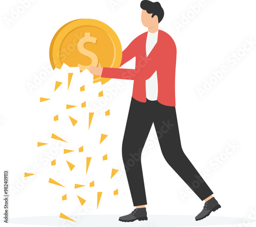 Anger, disappointment, bankruptcy, financial or monetary loss, loss of business investment or operation, financial crisis, hand clenched in a fist and crushed dollar gold coins
