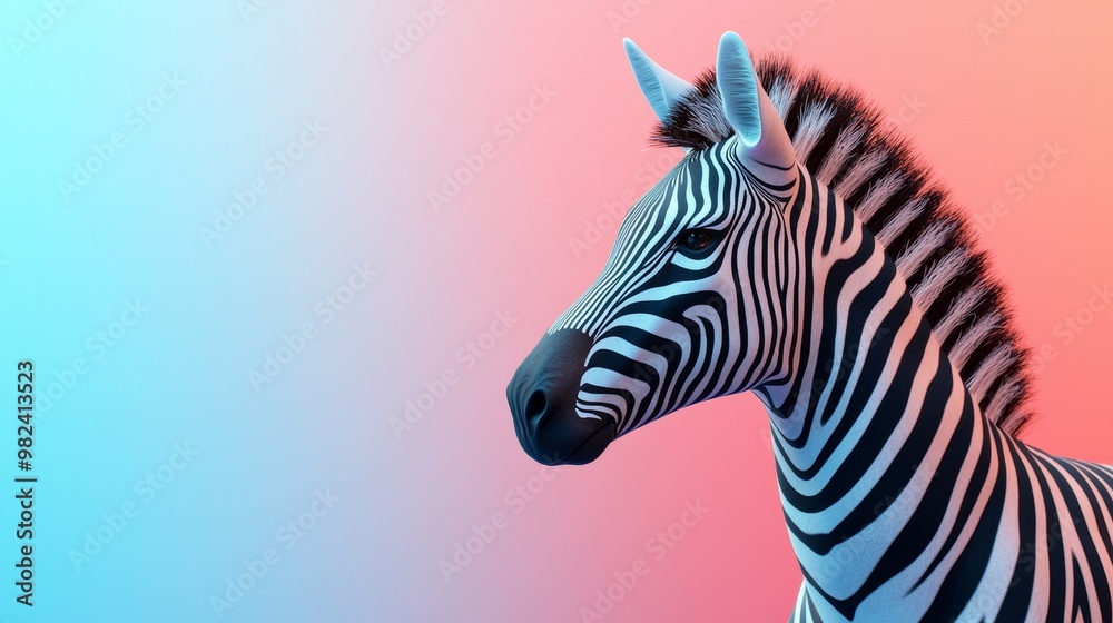 Fototapeta premium Zebra Portrait with Neon Gradient Background.