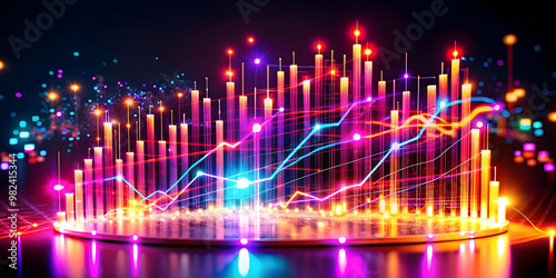 Glowing Demand Forecasting: Abstract Digital Art with Futuristic Data Visualizations and Vibrant Light Effects Representing Market Trends