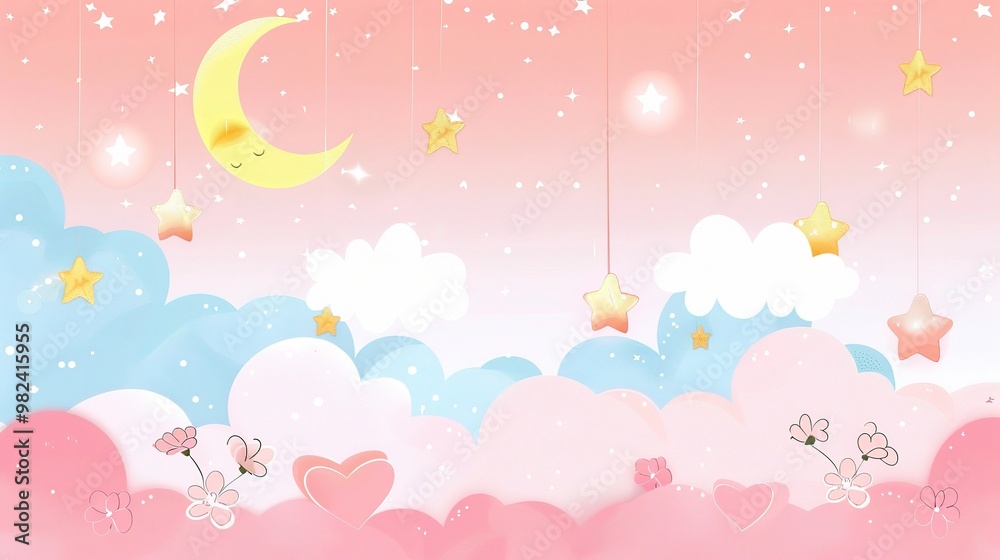 A delightful children's cartoon scene set against a dreamy pink background. There are colorful and cute characters that might be animals or little people A delightful children's cartoon scene set against a dreamy pink background. There are colorful and cute characters that might be animals or little people