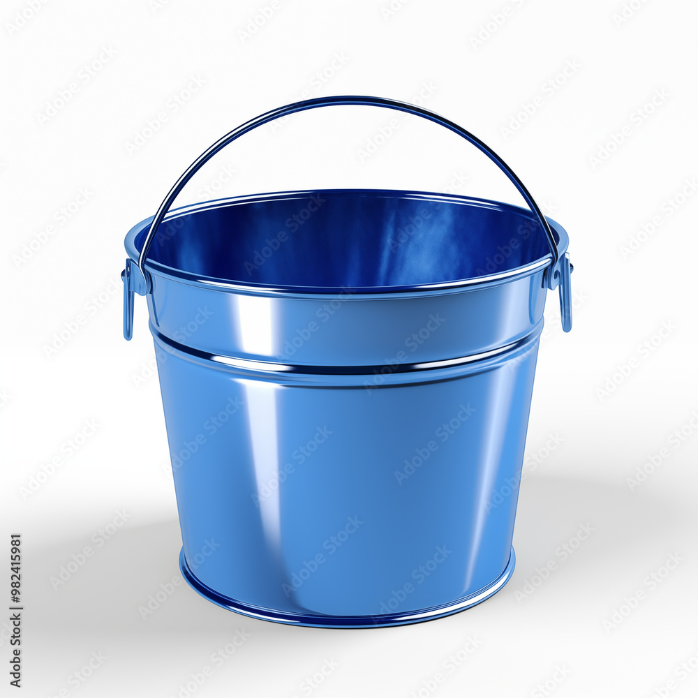 Shiny blue metal bucket with handle, ideal for gardening, cleaning, and household chores. Shiny blue metal bucket with handle, ideal for gardening, cleaning, and household chores.