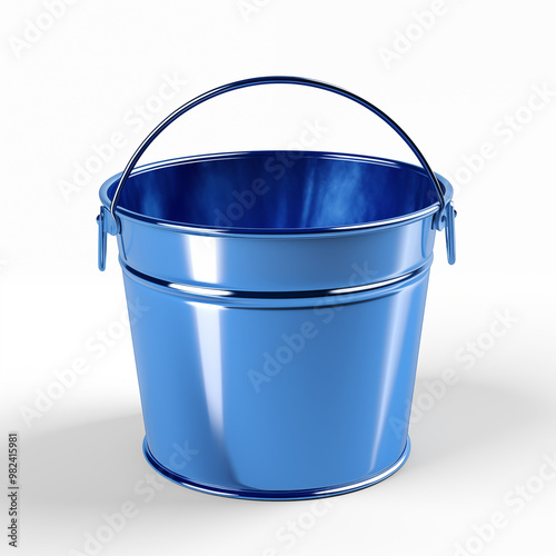 Shiny blue metal bucket with handle, ideal for gardening, cleaning, and household chores.