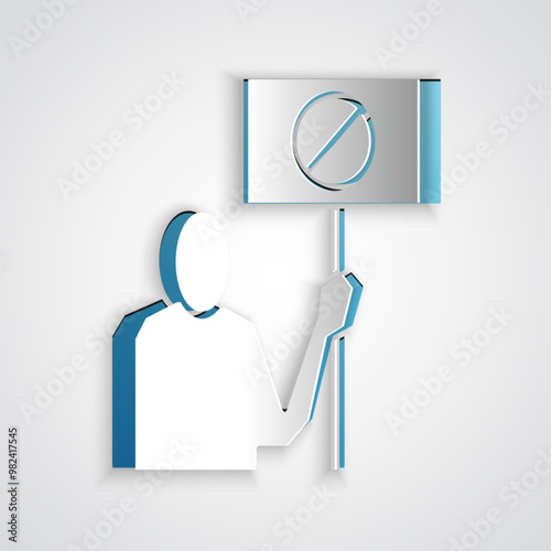 Paper cut Nature saving protest icon isolated on grey background. Earth planet protection, environmental issues demonstration. Paper art style. Vector Illustration