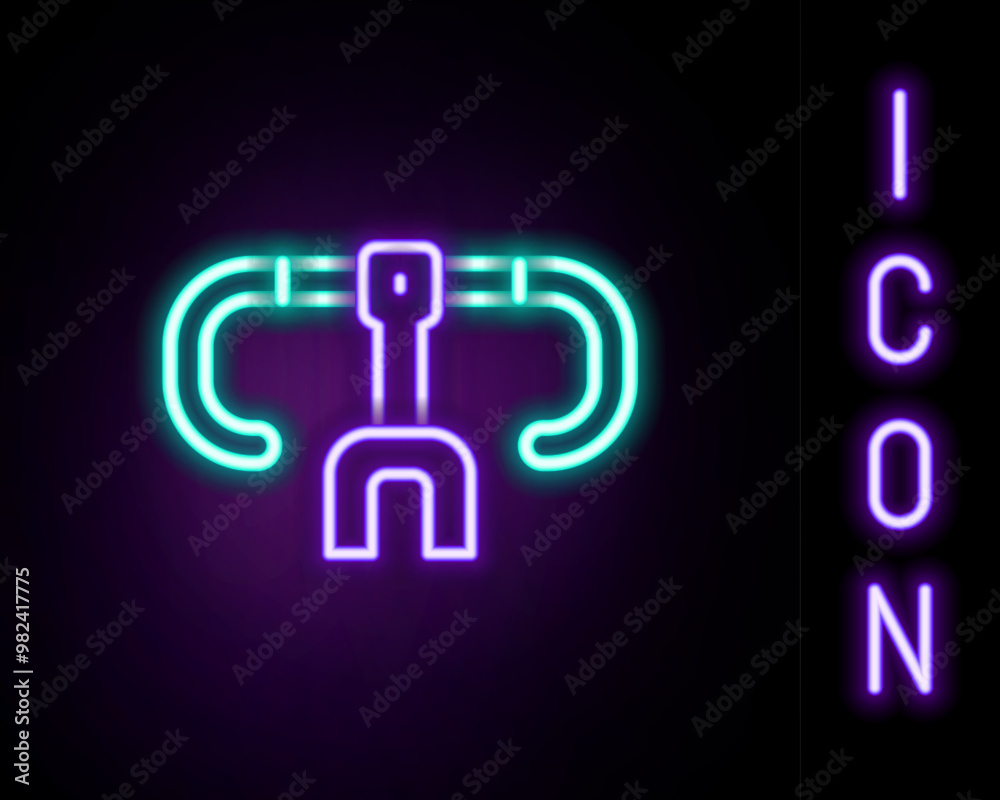 Glowing neon line Bicycle handlebar icon isolated on black background. Colorful outline concept. Vector Glowing neon line Bicycle handlebar icon isolated on black background. Colorful outline concept. Vector