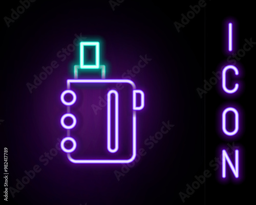 Glowing neon line Electronic cigarette icon isolated on black background. Vape smoking tool. Vaporizer Device. Colorful outline concept. Vector