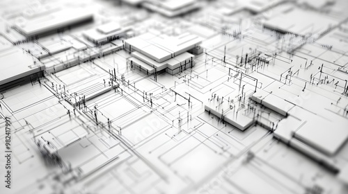 Fototapeta Naklejka Na Ścianę i Meble -  A futuristic 3D wireframe structure of a website layout, showcasing digital web development elements with a grid of interconnected nodes and lines, representing the process of building a modern 