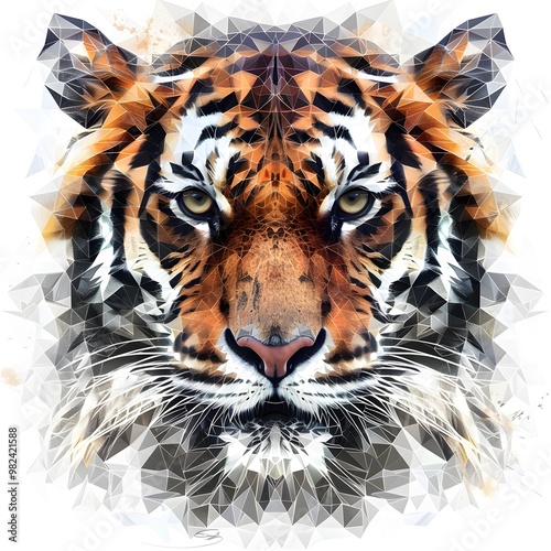 Tiger head, isolated on a white background. Polygonal style trendy. Suitable for printing on a t-shirt, logo design.