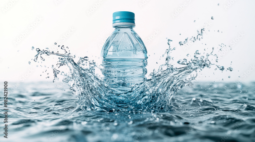A plastic water bottle being splashed with clear, clean, and refreshing blue liquid A plastic water bottle being splashed with clear, clean, and refreshing blue liquid