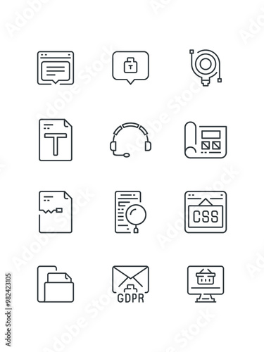E commerce, Email GDPR, File and Folder, set of icons for web design, vector illustration