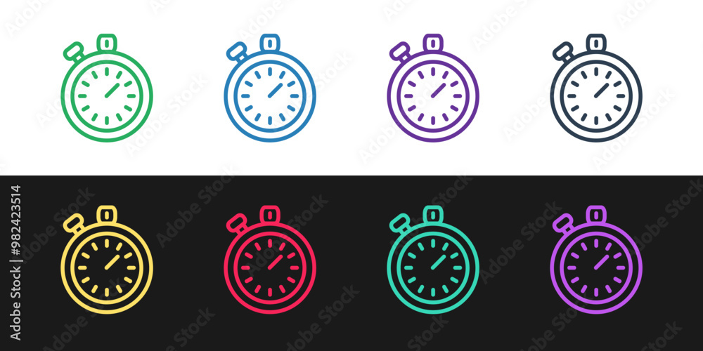 Set line Stopwatch icon isolated on black and white background. Time timer sign. Chronometer sign. Vector Set line Stopwatch icon isolated on black and white background. Time timer sign. Chronometer sign. Vector