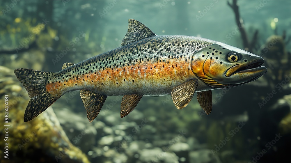Close-Up of a Beautiful Brown Trout in a Stream Close-Up of a Beautiful Brown Trout in a Stream