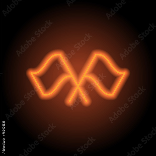 Finish simple icon vector. Flat design. Orange neon on black background