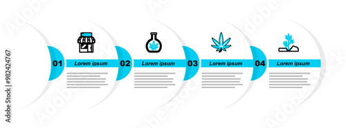 Set line Planting marijuana, Marijuana or cannabis leaf, Test tube with and and store icon. Vector