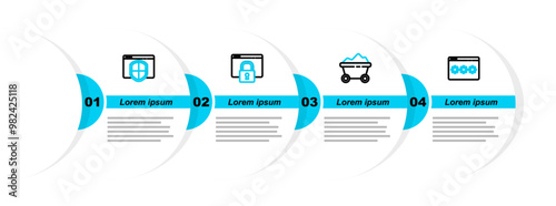 Set line Password protection, Coal mine trolley, Secure your site with HTTPS, SSL and Browser shield icon. Vector