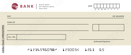 Bank check, vector blank money cheque, checkbook template with guilloche pattern and fields. Currency payment coupon, money check background