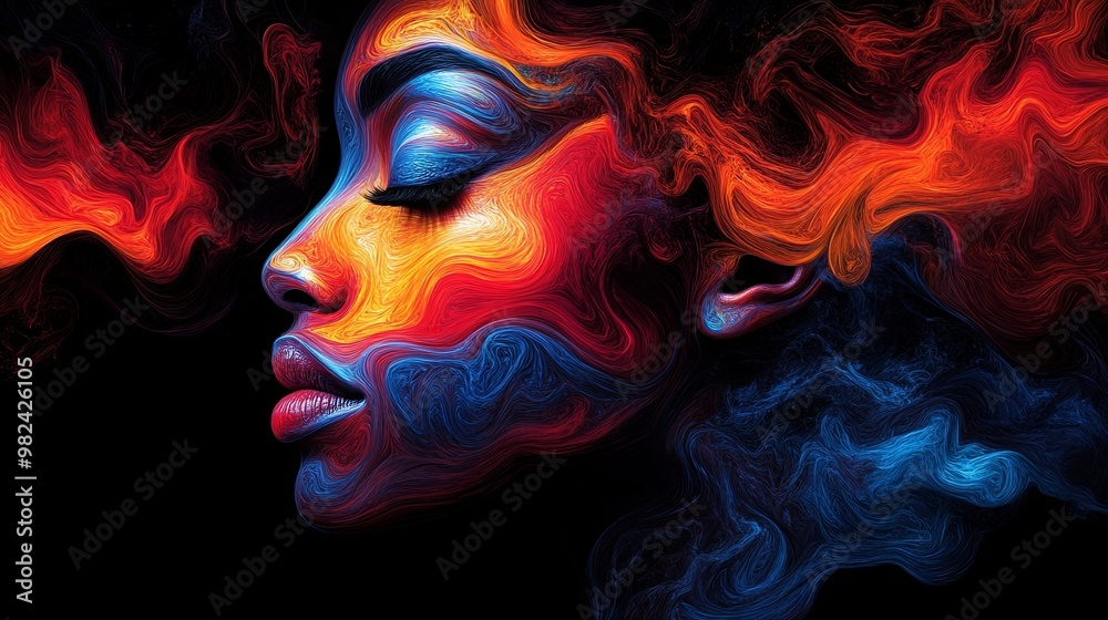 Abstract Portrait of a Woman in a Swirl of Vibrant Colors Abstract Portrait of a Woman in a Swirl of Vibrant Colors