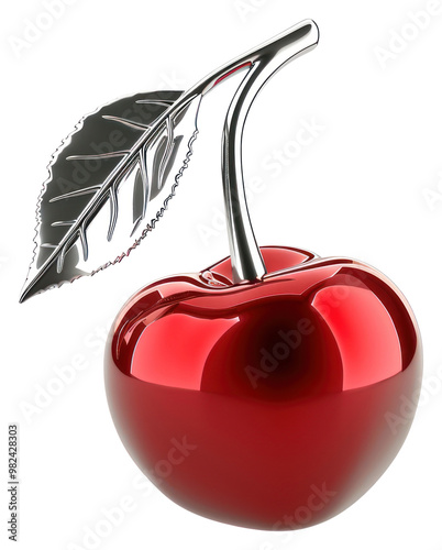 PNG Cherry icon in chrome material fruit plant food. photo