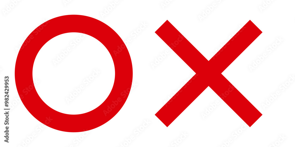 Obraz premium 丸 バツ 赤 セット シンプル ベクター イラスト